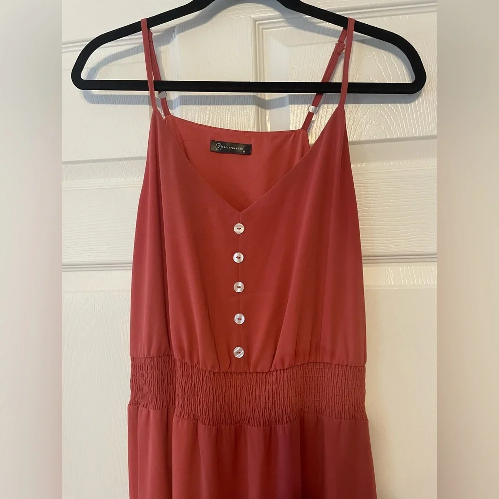 Spaghetti-Strap Tiered Maxi Dress in Rust Red - Picture 2 of 3